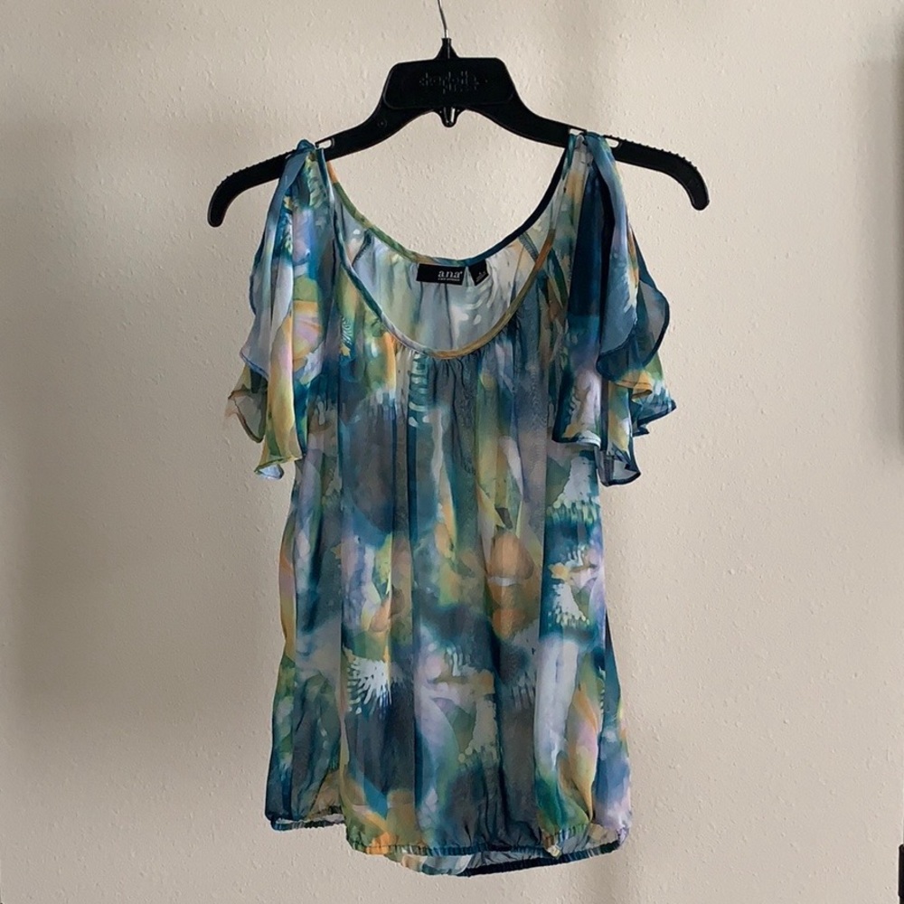 Size S Teal Transparent Cold Shoulder Blouse